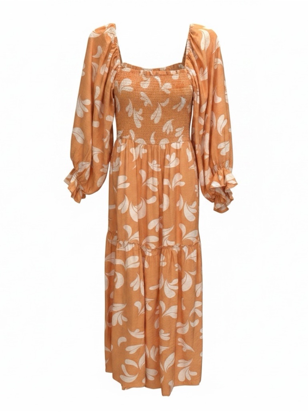 Pink Lily Tan and White Smocked Off-the-Shoulder Maxi Dress, XL - Picture 2 of 9